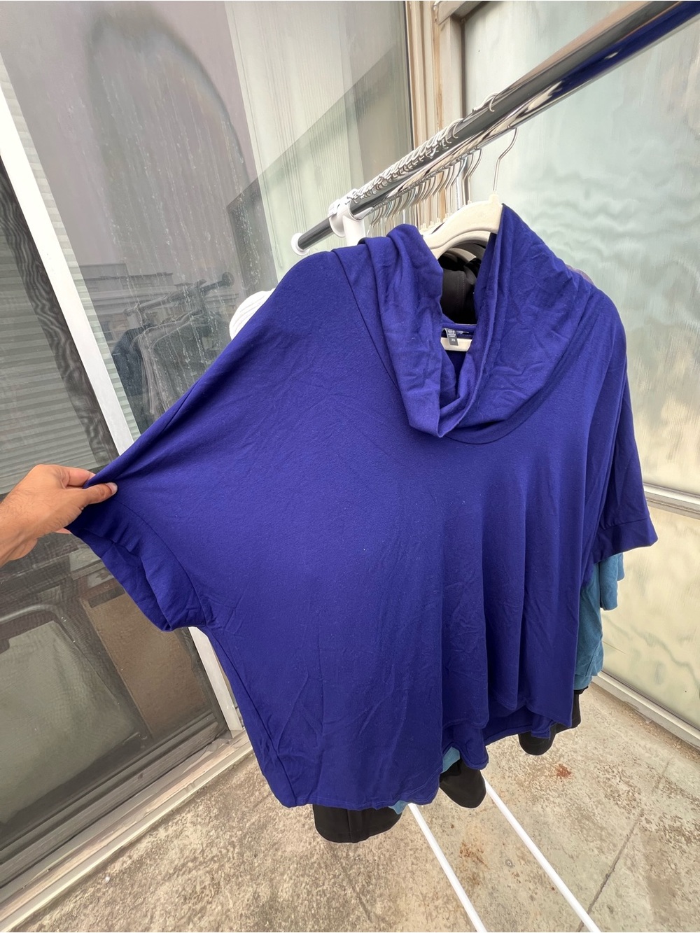Eileen Fisher Royal Blue Hooded Dolman Sleeve Top